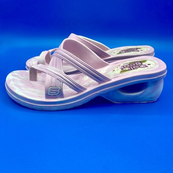 Skechers Shoes - Skechers Sandals Womens 10 Cali Gear Shoes Pink/White Slip On Wedge Flip Flops
